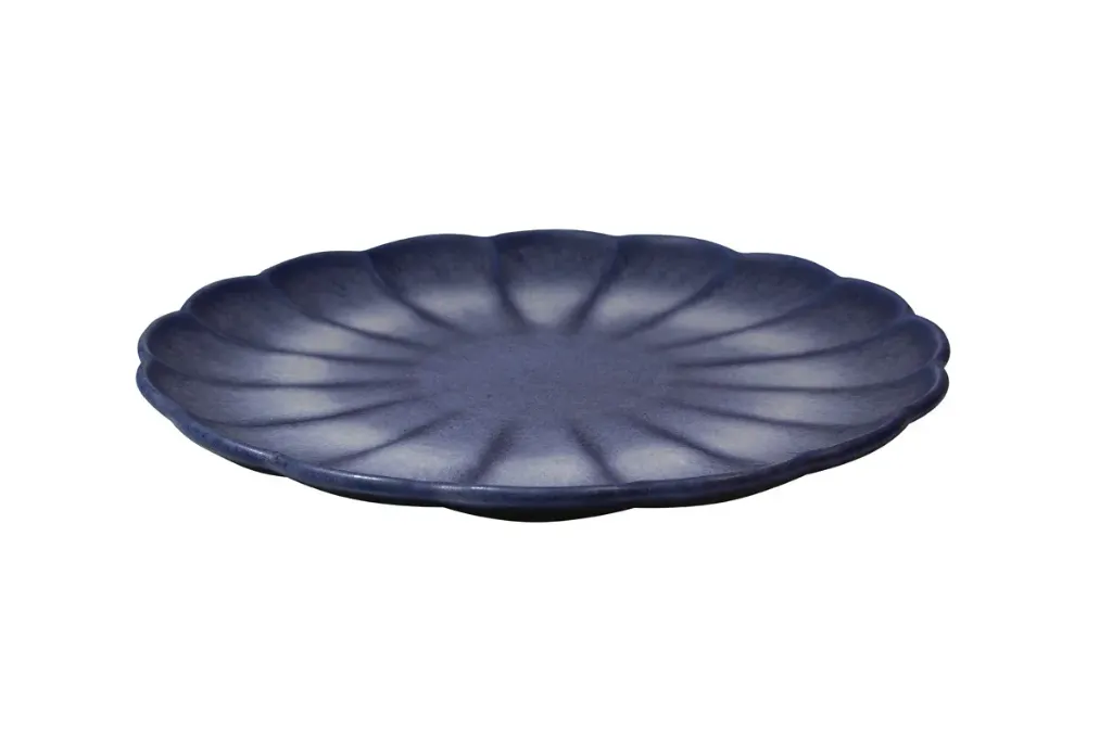 Teller flach D28 blumenförmig - blau matt