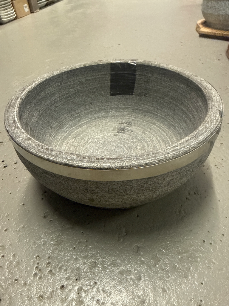 Steinschale 18cm mit Metallring, grau