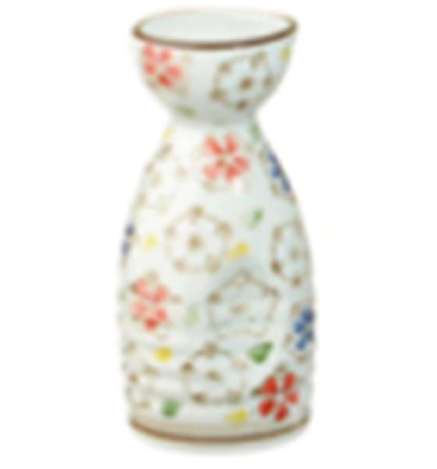 (D/R) Sake Kanne 220ml bunte Blumen milchweiß