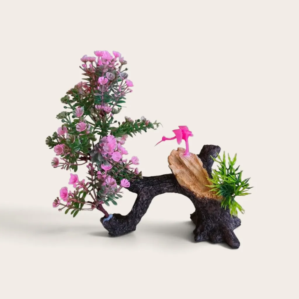 KT82355   Sushi Deko mit Kunstblumen und Storch pink
