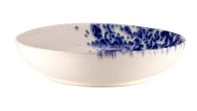 [LPHO019BB264280] White bowl with blue reactive dots - Stoneware Ø 28 h 6,5 cm Box 4